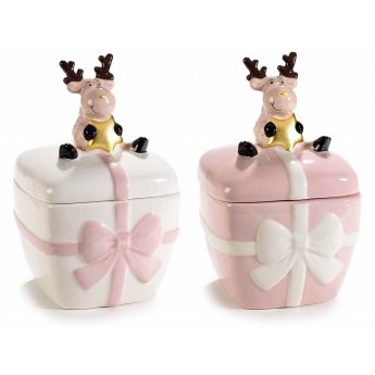 Barattolo di Natale con fiocco e renna con stella di neve in ceramica 10,5 x 11 x 17cm Barattolo di Natale con fiocco e renna con stella di neve in ceramica 10,5 x 11 x 17cm
