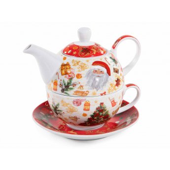 Set tazza e teiera in porcellana con stampe natalizie 16 x 10,5 x 13,5cm Set tazza e teiera in porcellana con stampe natalizie 16 x 10,5 x 13,5cm