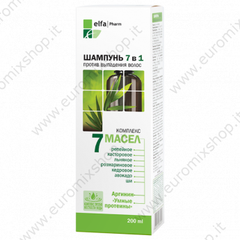 Shampoo 7 in 1 "Elfa Pharm" 200 ml, un complesso di 7 oli, contro la caduta dei capelli