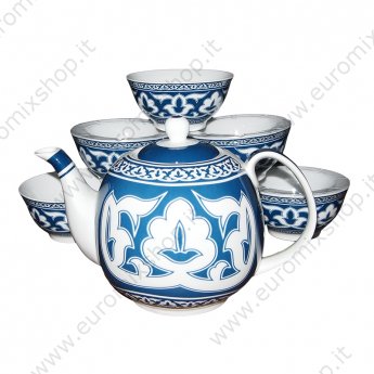 Чайный сервиз "Пахтагюль"(1 чайник 1,3 л+6 пиал,синий)