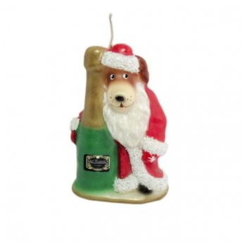 Candela "Cane Babbo Natale con spumante" simbolo dell'anno 2018 H=11 cm