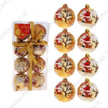 Set palline di Natale "Babbo Natale" plastica, 8 pz, D 6 cm, oro