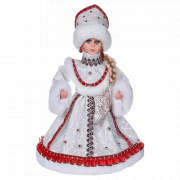 Figura della fanciulla di neve in bianco, rosso e argento, con scomparto per dolci e regali, 35 cm